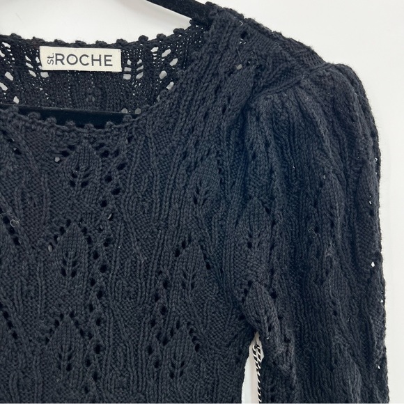 NWT St.Roche Filigree Floral Knit Crochet Sweater Peplum Pullover Top Black S - Picture 7 of 13
